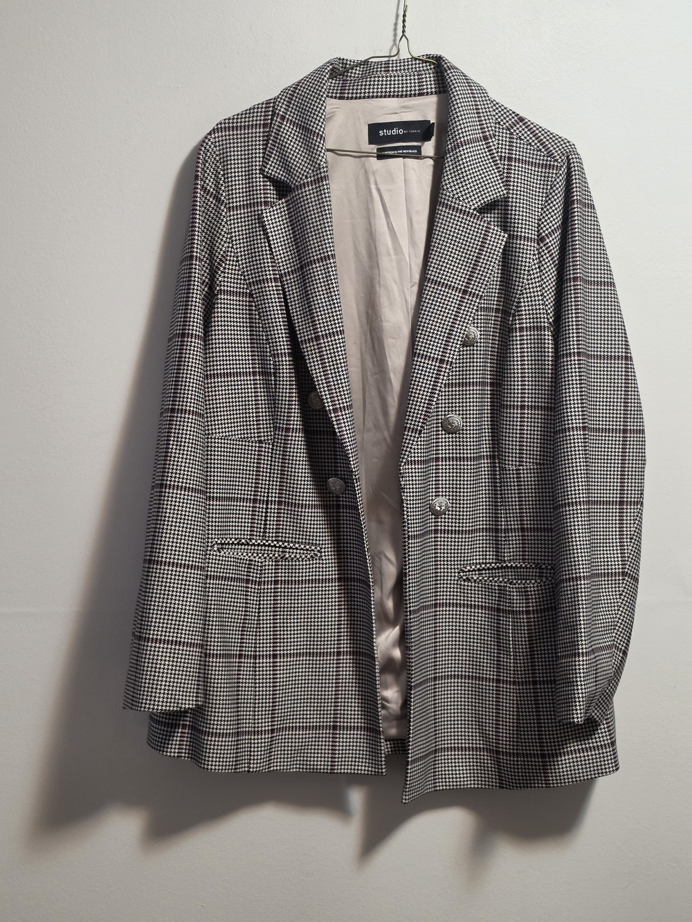 studio double-breasted Glen Plaid Blazer - Black & White
